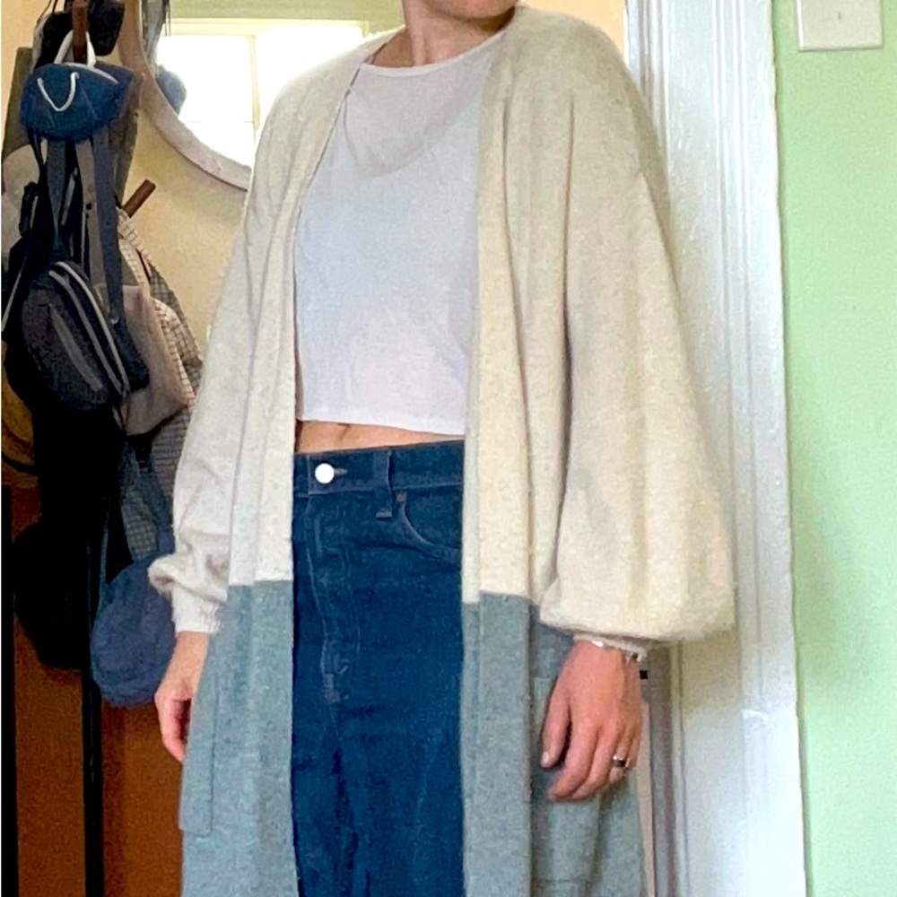 Madewell soft, long blue and white cardigan
